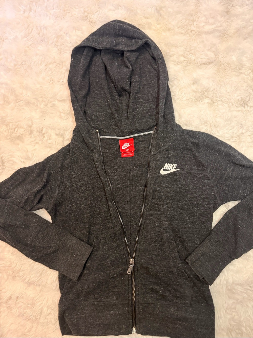 Nike Women's Dark Charcoal Zip Hoodie with White Logo